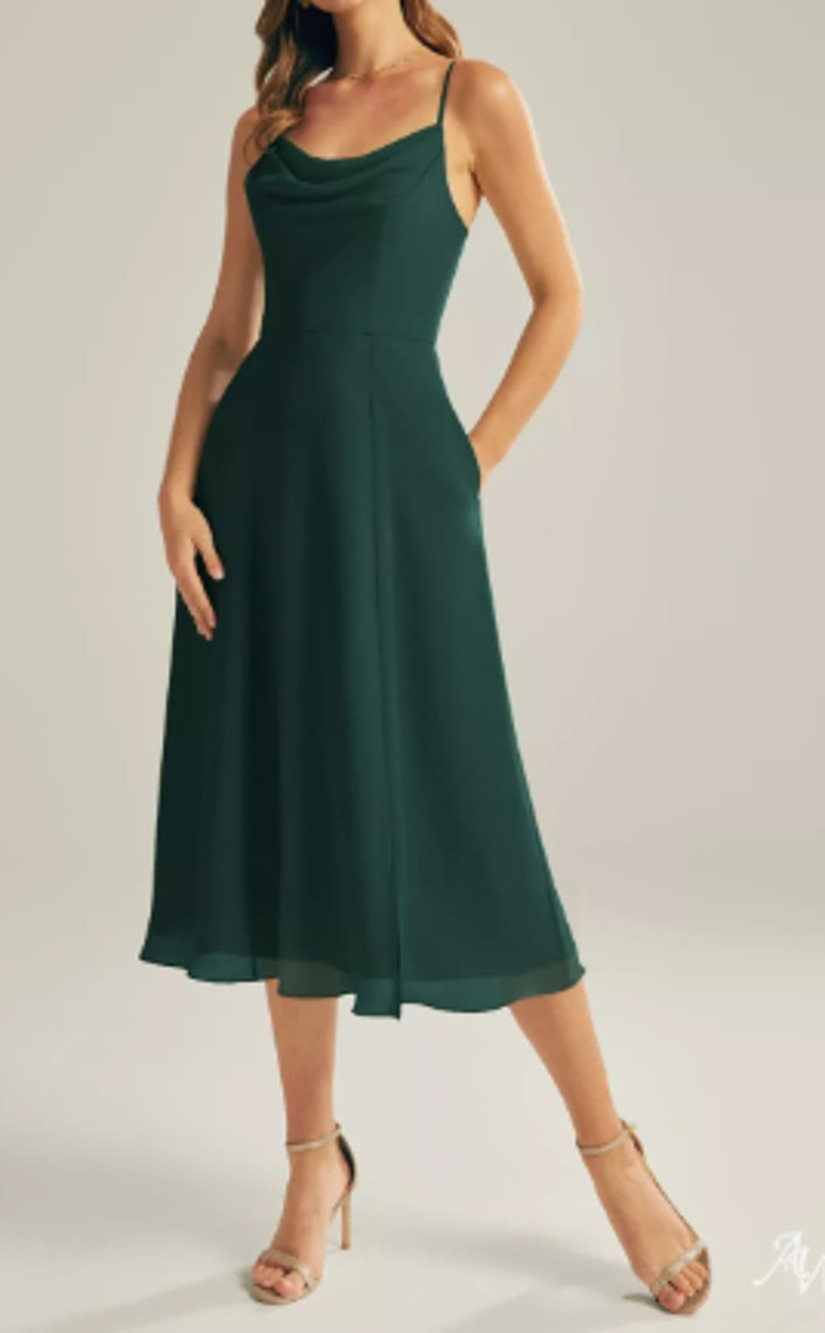 AW BRIDAL 6 S dark emerald green chiffon Maribel bridesmaid midi dress NEW B29